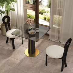 Oro Glass Bistro Table | 34" Gray Square With Wood Base