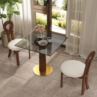 Oro Glass Bistro Table | 34" Gray Square With Wood Base