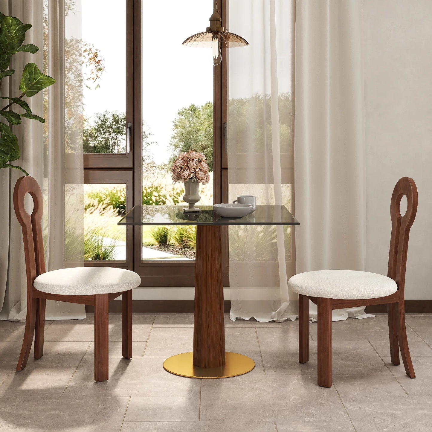 Oro Glass Bistro Table | 34" Gray Square With Wood Base