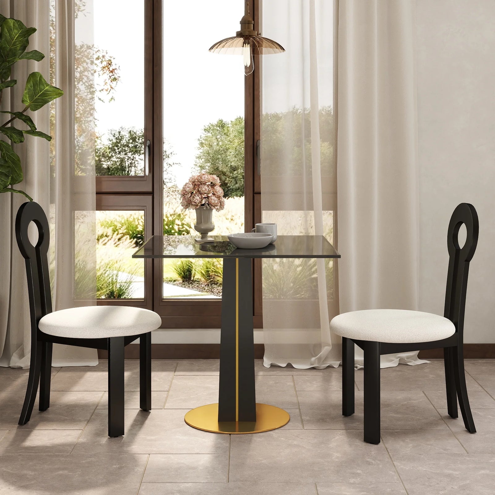 Mesa de bistró Oro Glass | Cuadrada gris de 86 cm con base de madera