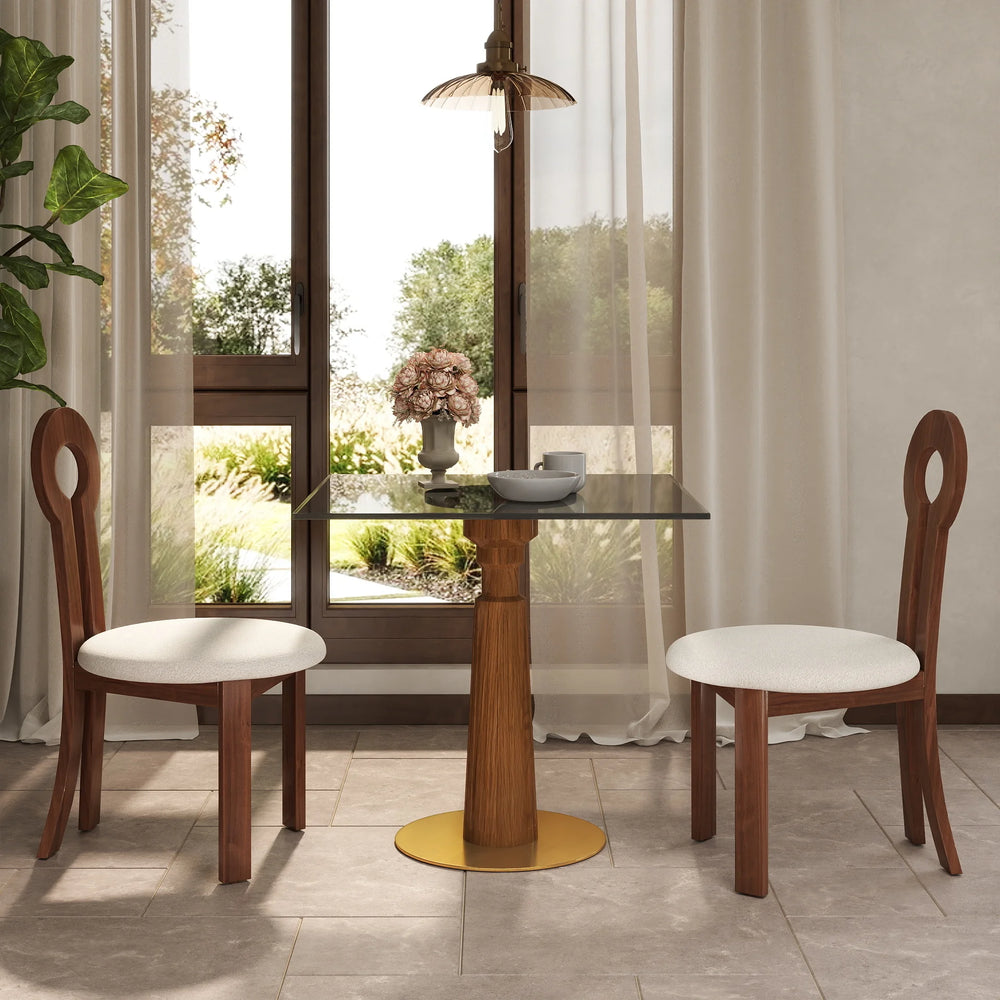 Oro Glass Bistro Table | 34" Gray Square With Wood Base