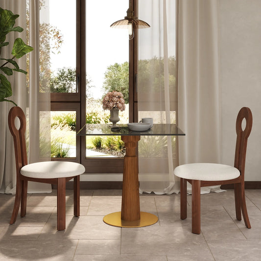 Oro Glass Bistro Table | 34" Gray Square With Wood Base