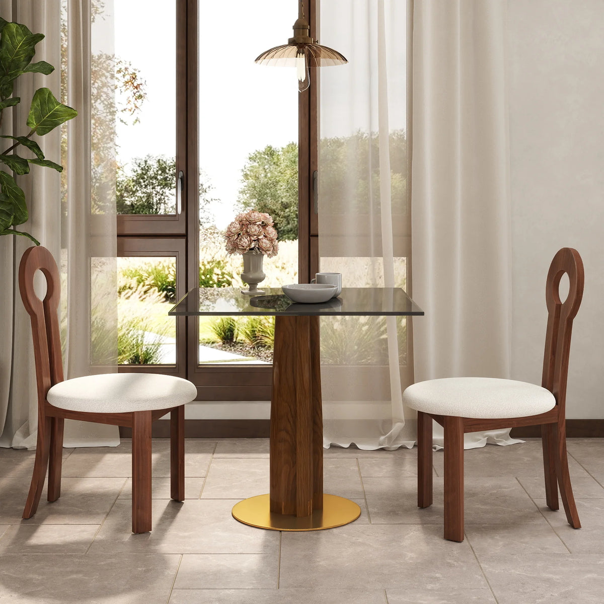 Mesa de bistró Oro Glass | Cuadrada gris de 86 cm con base de madera