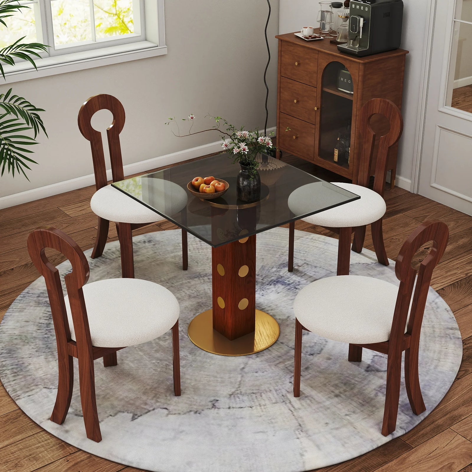 Mesa de bistró Oro Glass | Cuadrada gris de 86 cm con base de madera