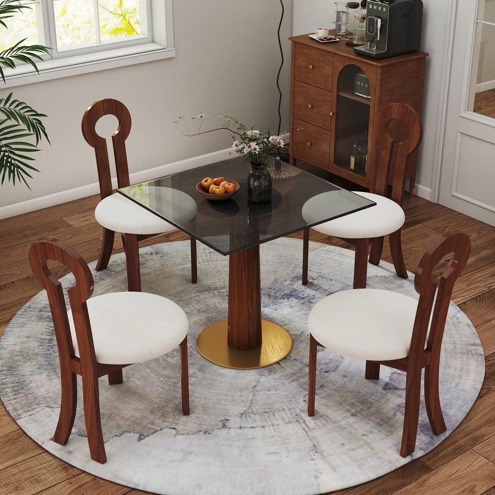 Mesa de bistró Oro Glass | Cuadrada gris de 86 cm con base de madera