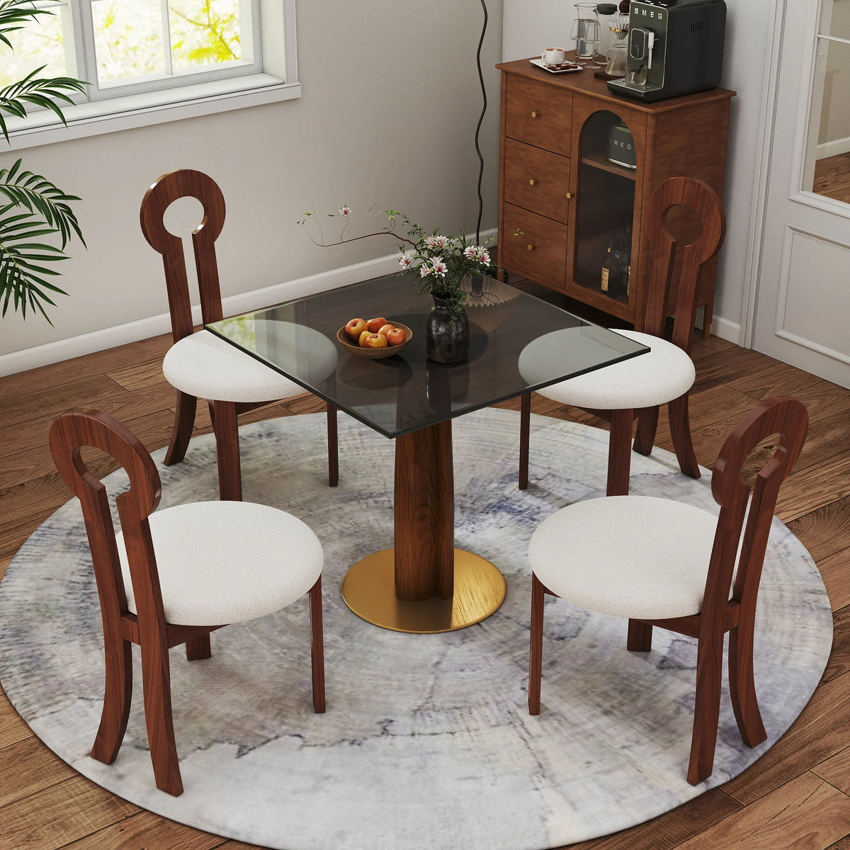 Mesa de bistró Oro Glass | Cuadrada gris de 86 cm con base de madera