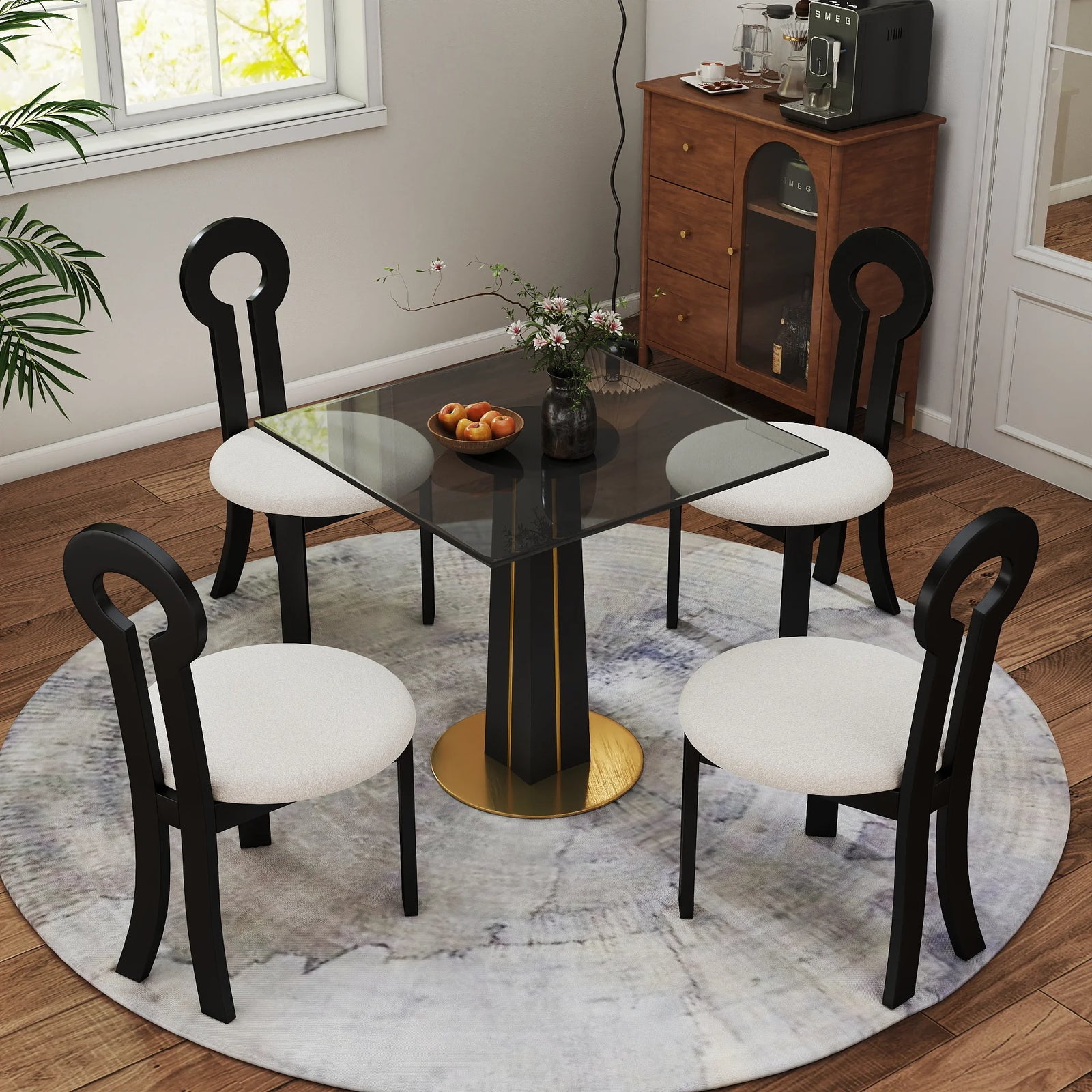 Mesa de bistró Oro Glass | Cuadrada gris de 86 cm con base de madera