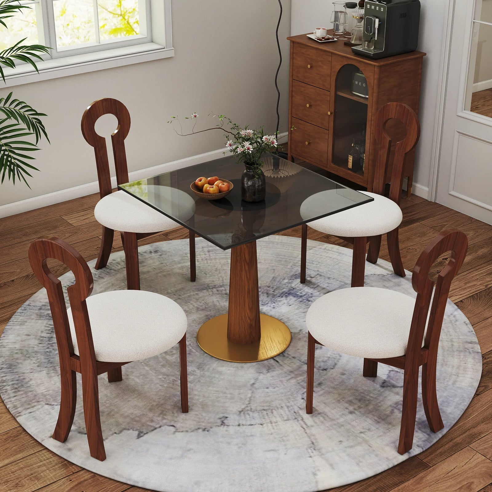 Mesa de bistró Oro Glass | Cuadrada gris de 86 cm con base de madera