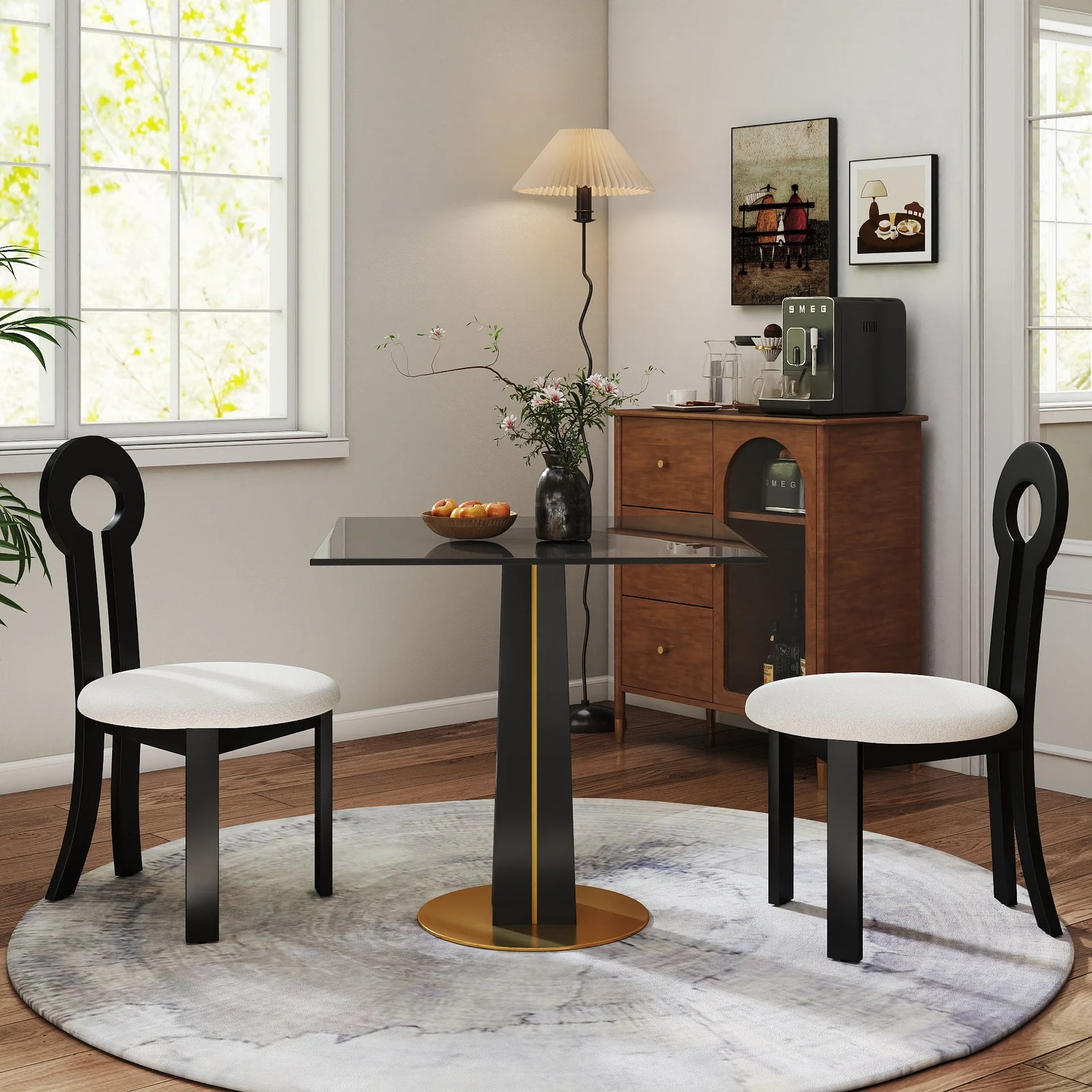 Mesa de bistró Oro Glass | Cuadrada gris de 86 cm con base de madera