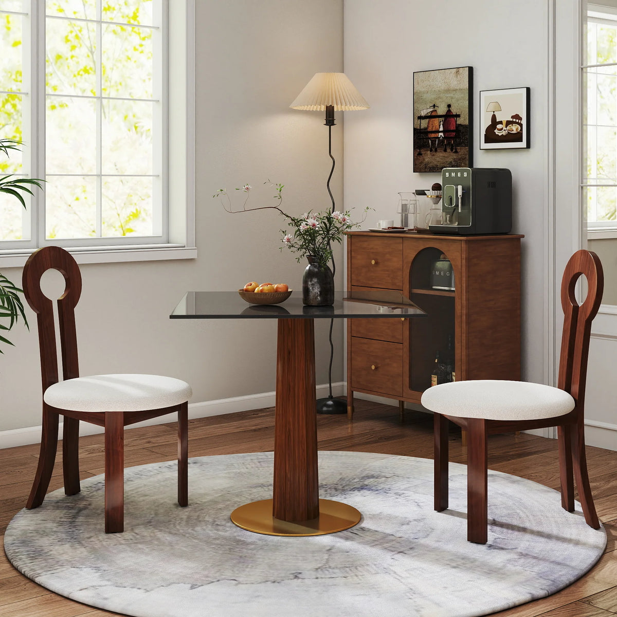 Oro Glass Bistro Table | 34" Gray Square With Wood Base