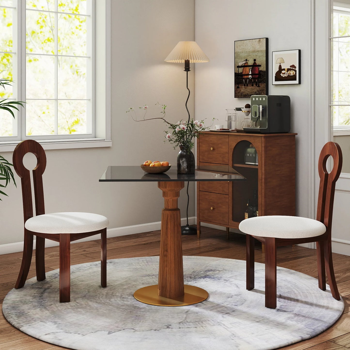 Oro Glass Bistro Table | 34" Gray Square With Wood Base