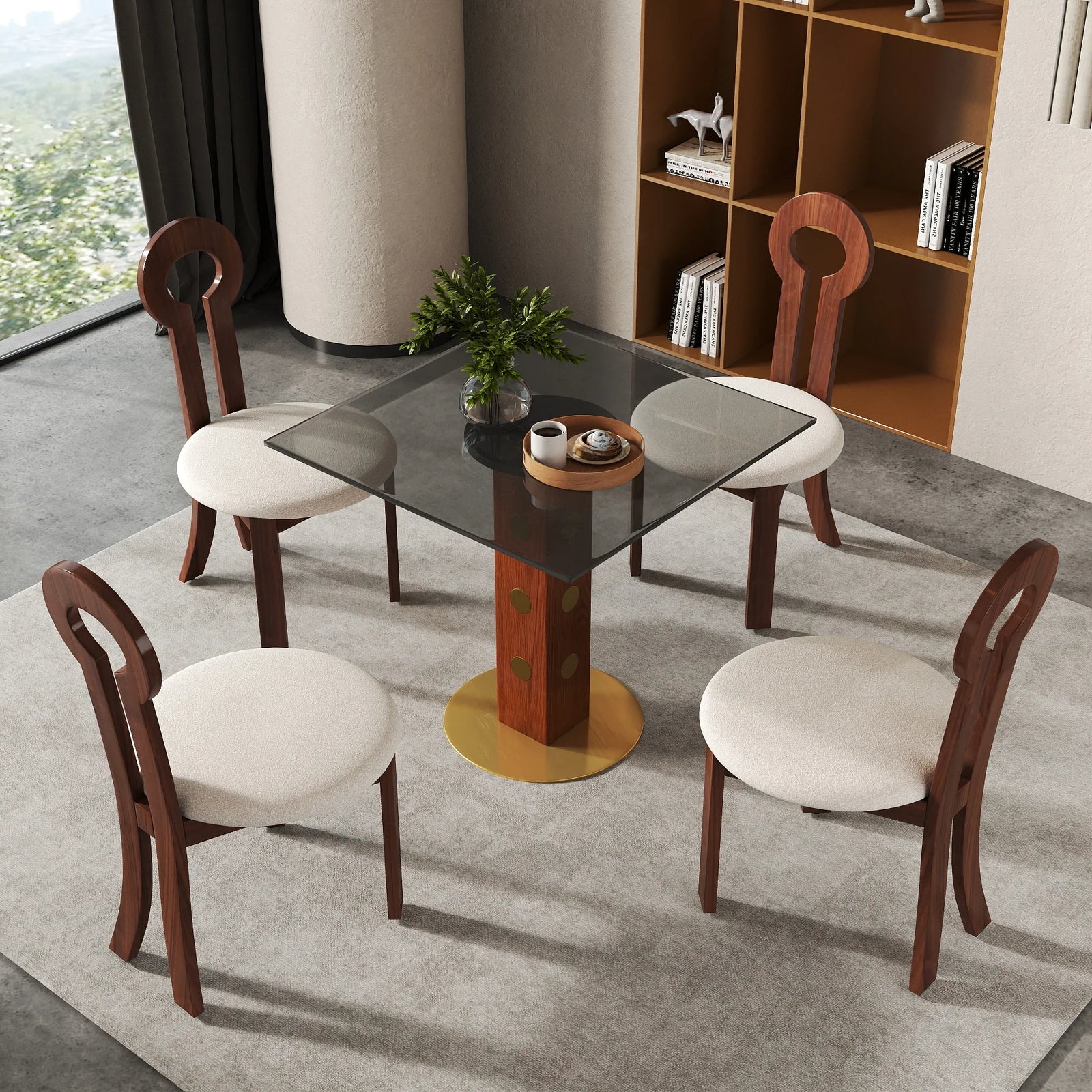 Mesa de bistró Oro Glass | Cuadrada gris de 86 cm con base de madera