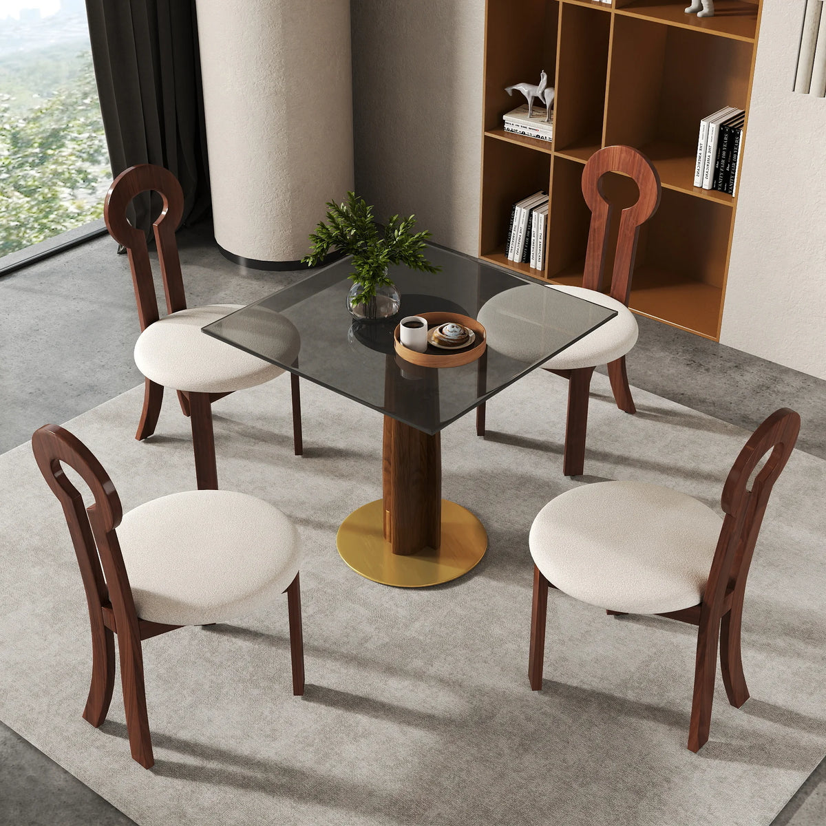 Mesa de bistró Oro Glass | Cuadrada gris de 86 cm con base de madera