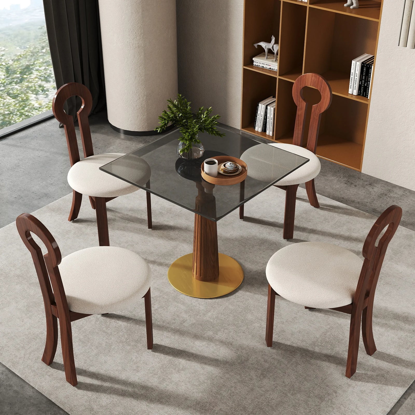 Mesa de bistró Oro Glass | Cuadrada gris de 86 cm con base de madera
