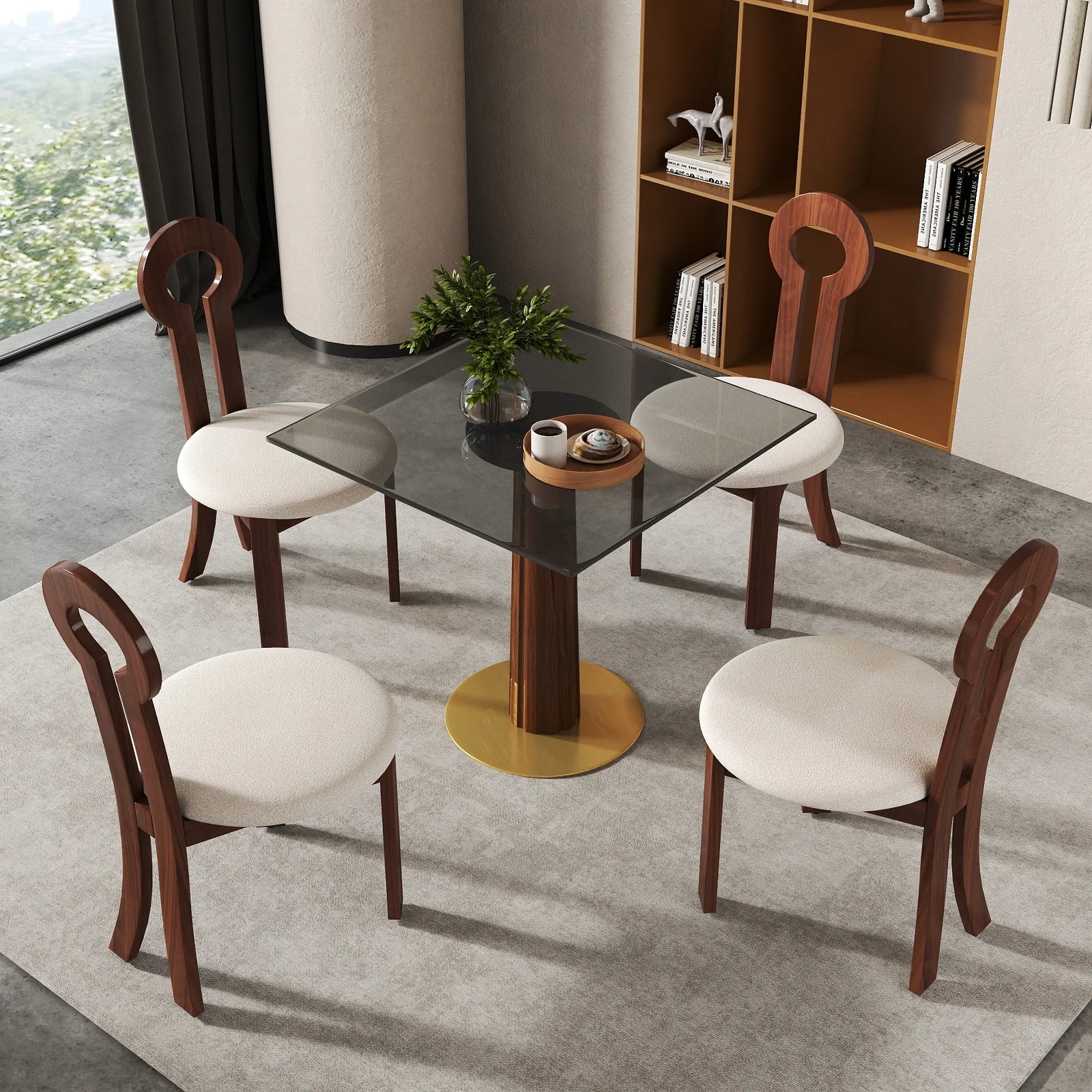 Mesa de bistró Oro Glass | Cuadrada gris de 86 cm con base de madera