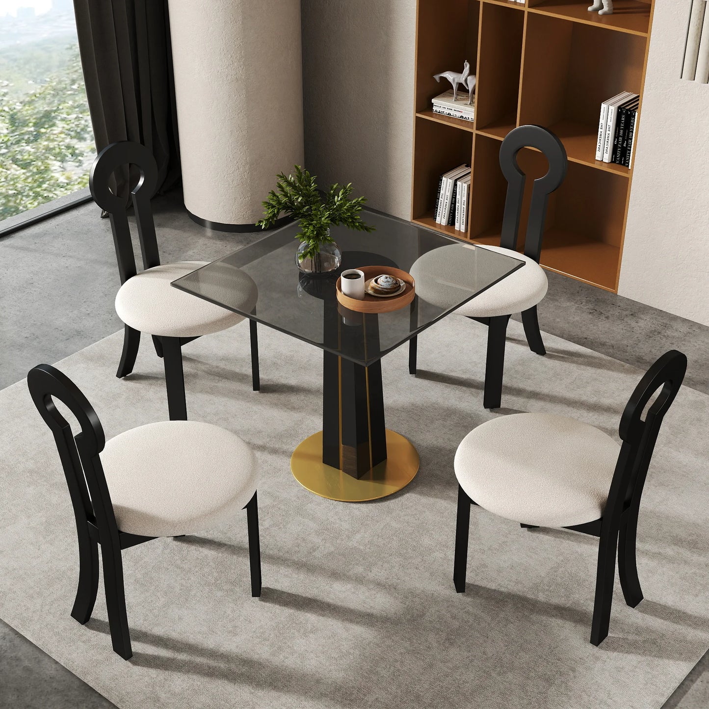 Oro Glass Bistro Table | 34" Gray Square With Wood Base