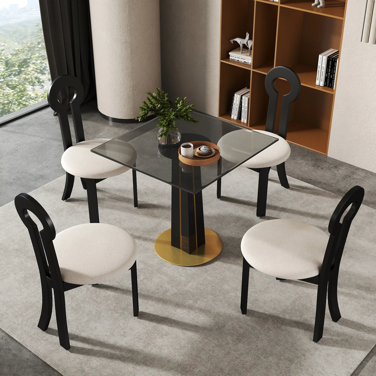 Mesa de bistró Oro Glass | Cuadrada gris de 86 cm con base de madera