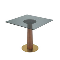 Oro Glass Bistro Table | 34" Gray Square With Wood Base