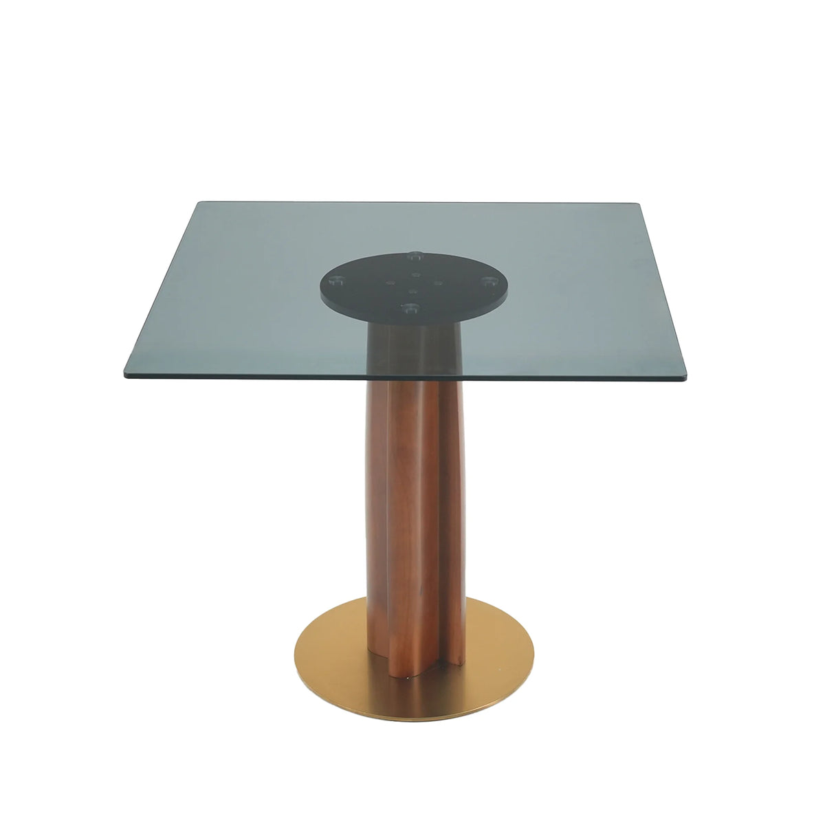 Mesa de bistró Oro Glass | Cuadrada gris de 86 cm con base de madera