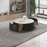 Aero Sintered Stone Coffee Table | 34" Monochrome Round With 2 Drawers