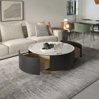 Aero Sintered Stone Coffee Table | 34" Monochrome Round With 2 Drawers