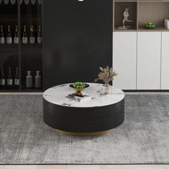 Aero Sintered Stone Coffee Table | 34" Monochrome Round With 2 Drawers