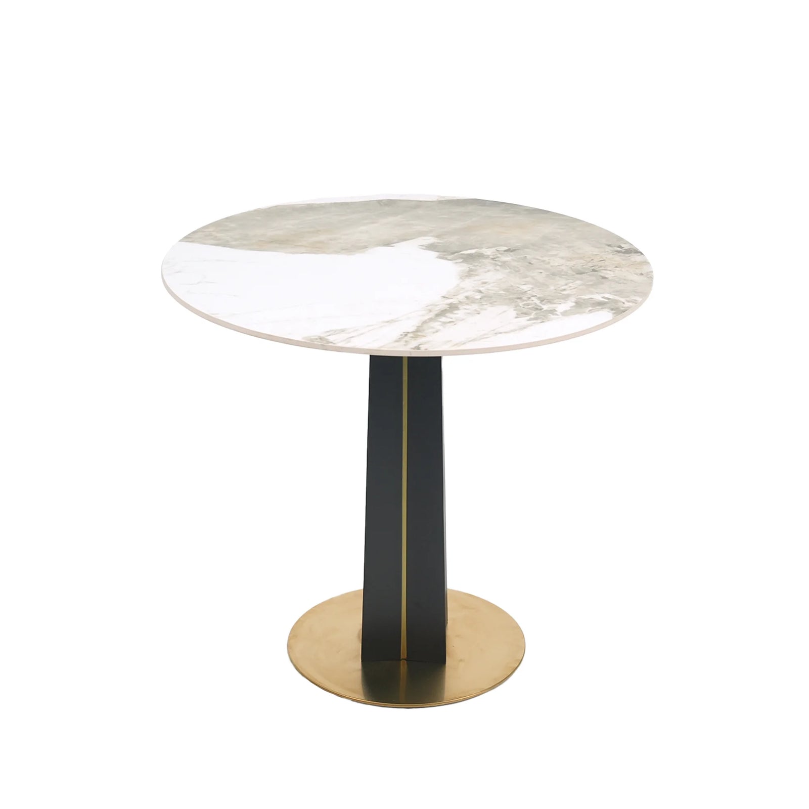 Mesa de bistró Nero de piedra sinterizada | Redonda Pandora de 86 cm con base de madera