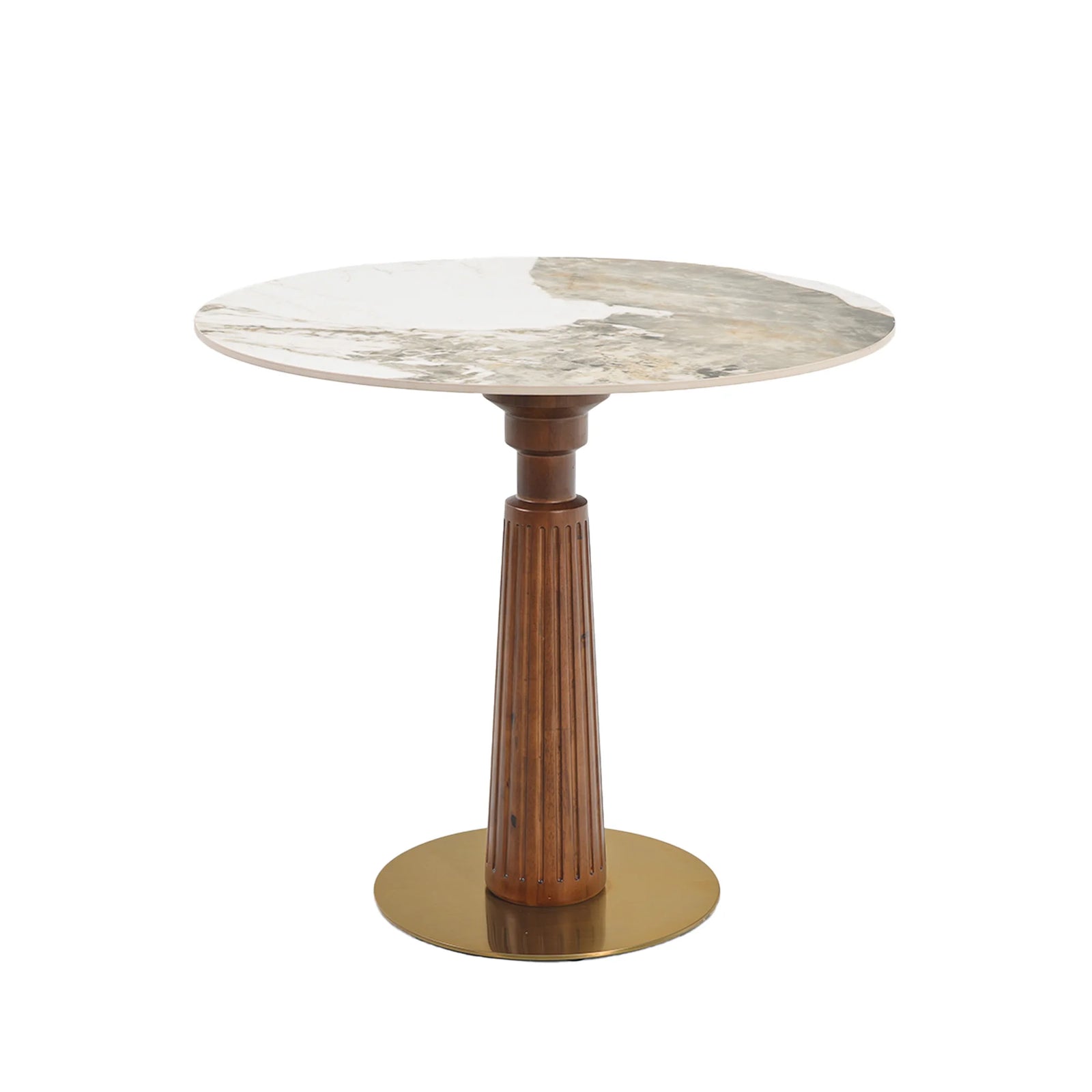 Mesa de bistró Nero de piedra sinterizada | Redonda Pandora de 86 cm con base de madera