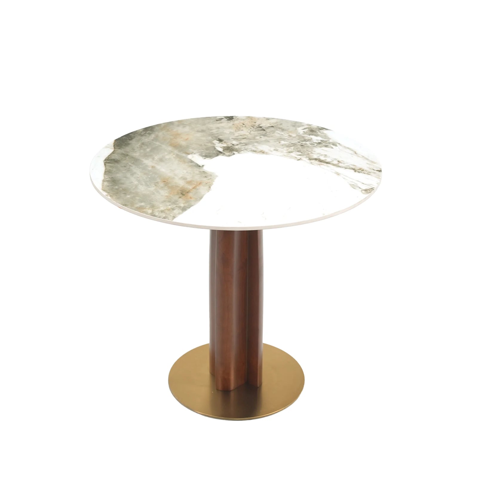 Mesa de bistró Nero de piedra sinterizada | Redonda Pandora de 86 cm con base de madera