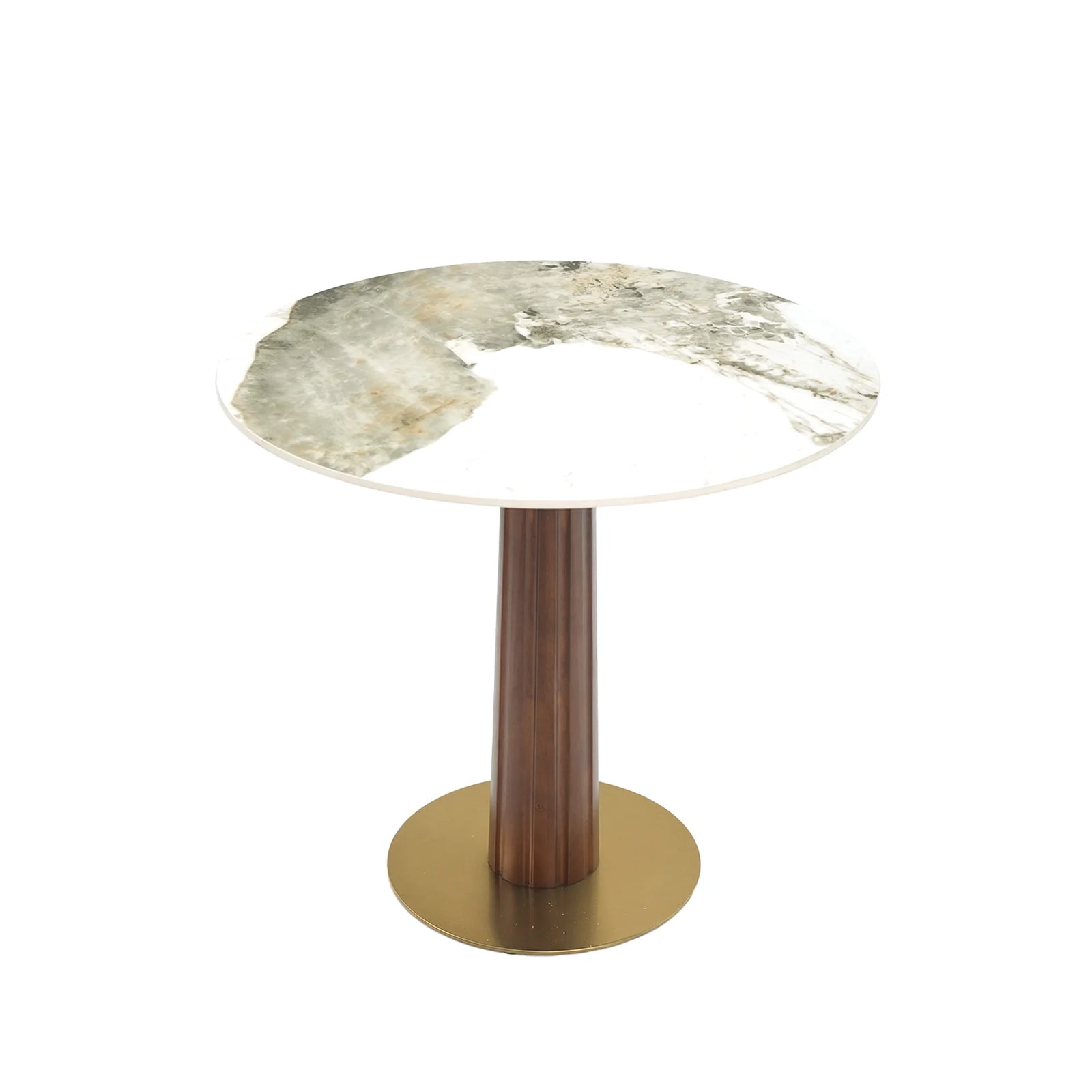 Mesa de bistró Nero de piedra sinterizada | Redonda Pandora de 86 cm con base de madera