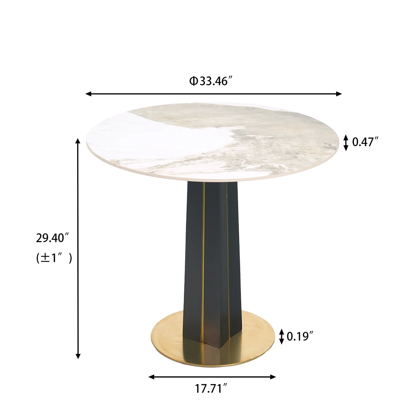 Mesa de bistró Nero de piedra sinterizada | Redonda Pandora de 86 cm con base de madera