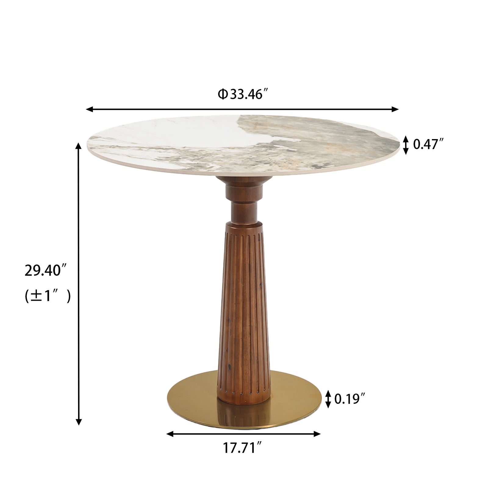 Mesa de bistró Nero de piedra sinterizada | Redonda Pandora de 86 cm con base de madera
