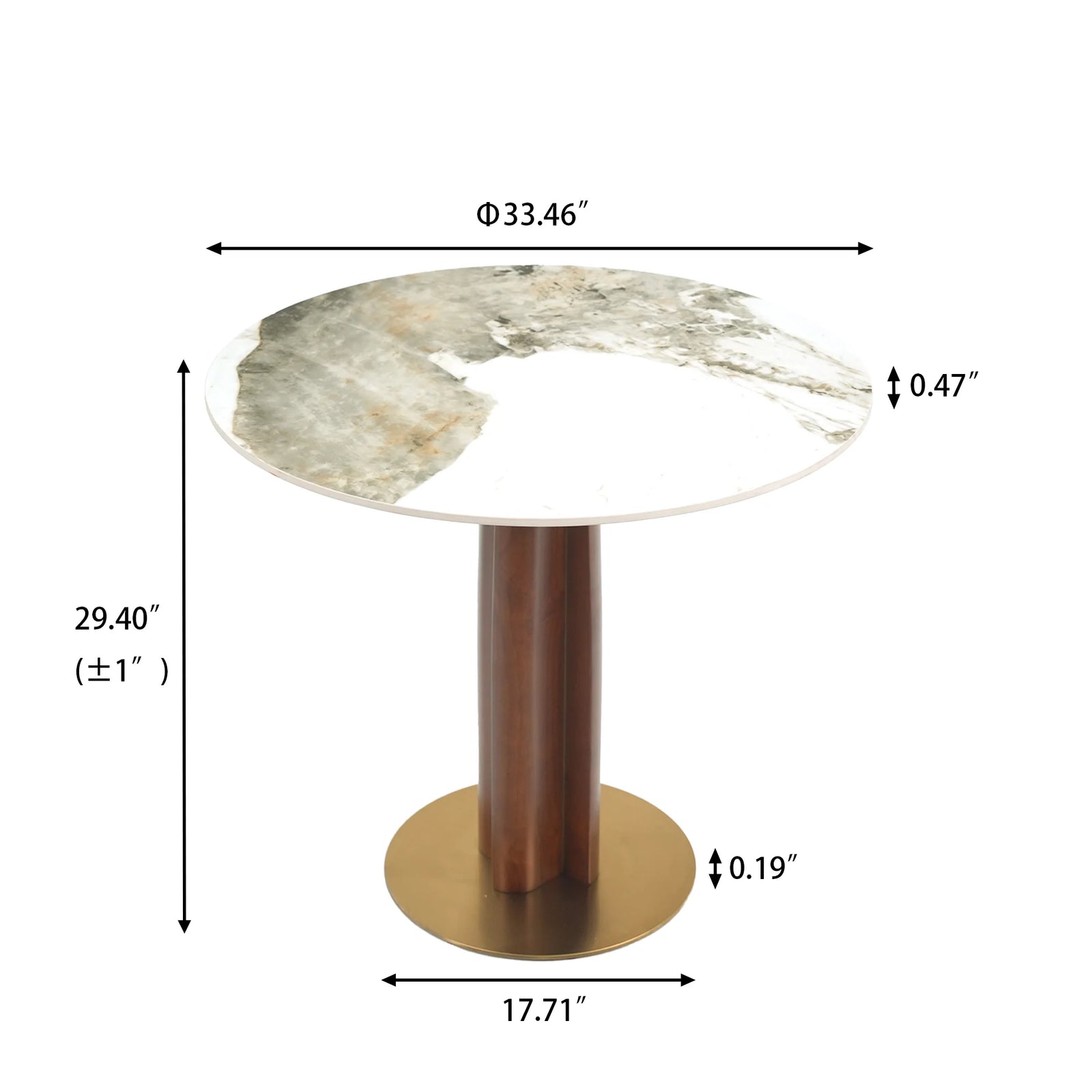 Mesa de bistró Nero de piedra sinterizada | Redonda Pandora de 86 cm con base de madera