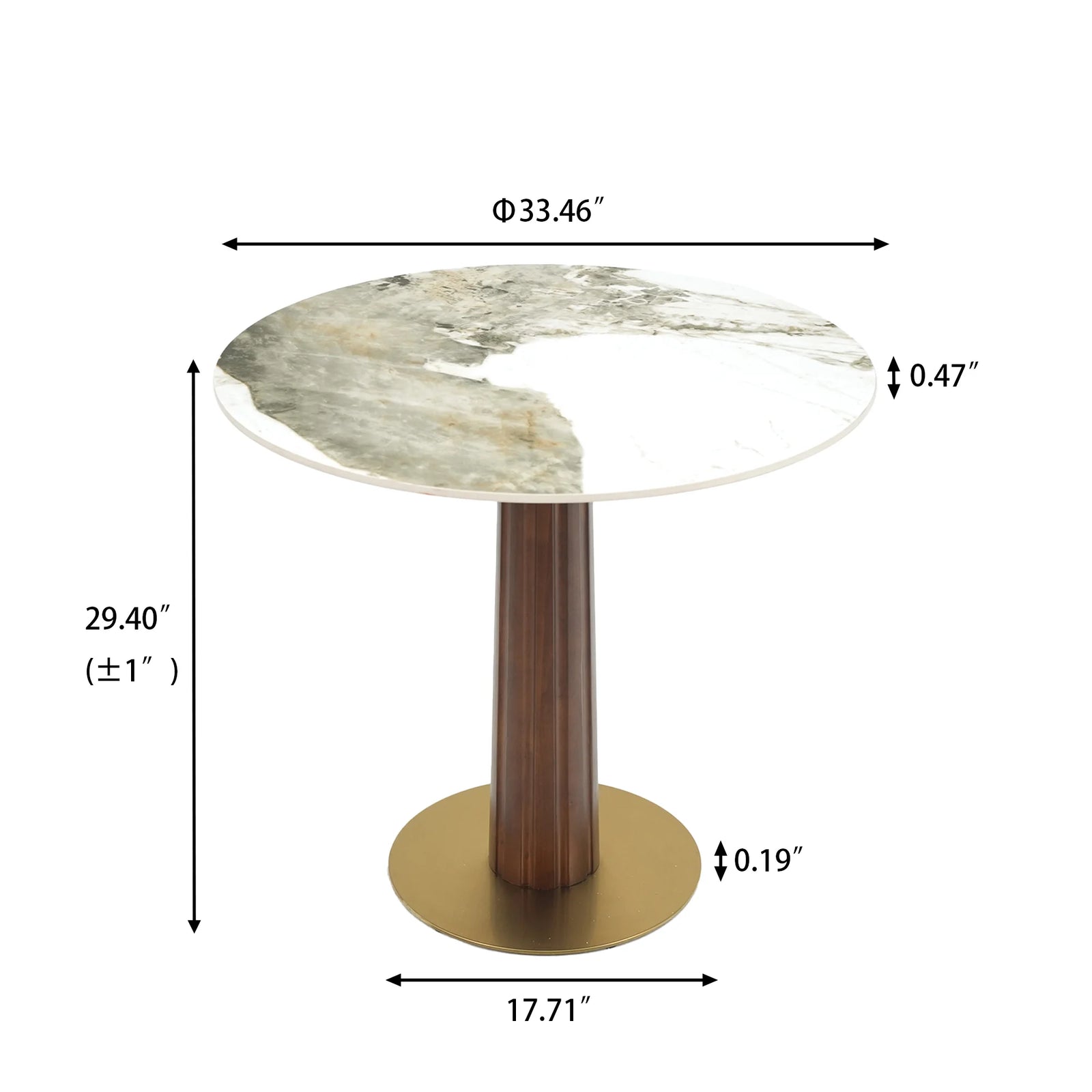 Mesa de bistró Nero de piedra sinterizada | Redonda Pandora de 86 cm con base de madera