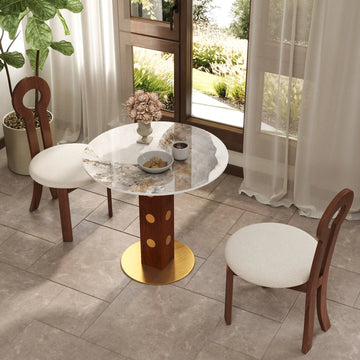 Mesa de bistró Nero de piedra sinterizada | Redonda Pandora de 86 cm con base de madera