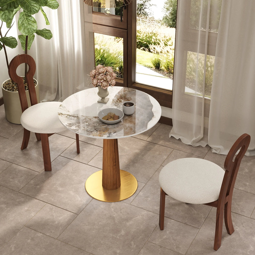 Nero Sintered Stone Bistro Table | 34" Pandora Round With Wood Base