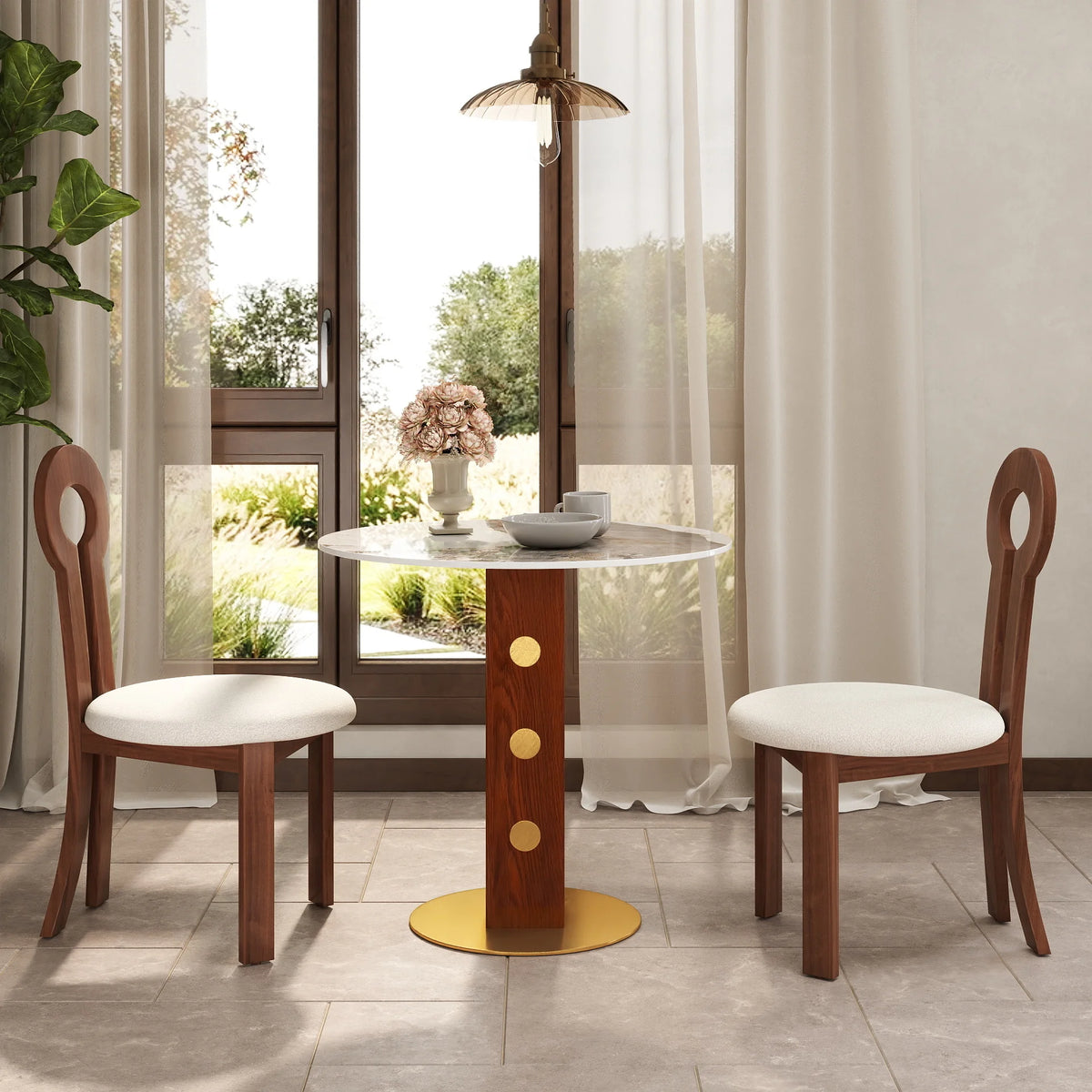Mesa de bistró Nero de piedra sinterizada | Redonda Pandora de 86 cm con base de madera