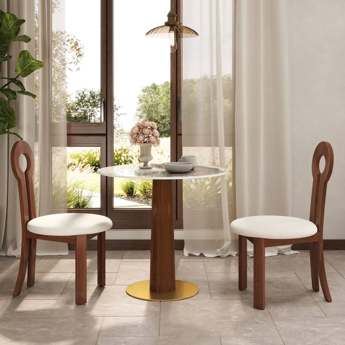 Nero Sintered Stone Bistro Table | 34" Pandora Round With Wood Base