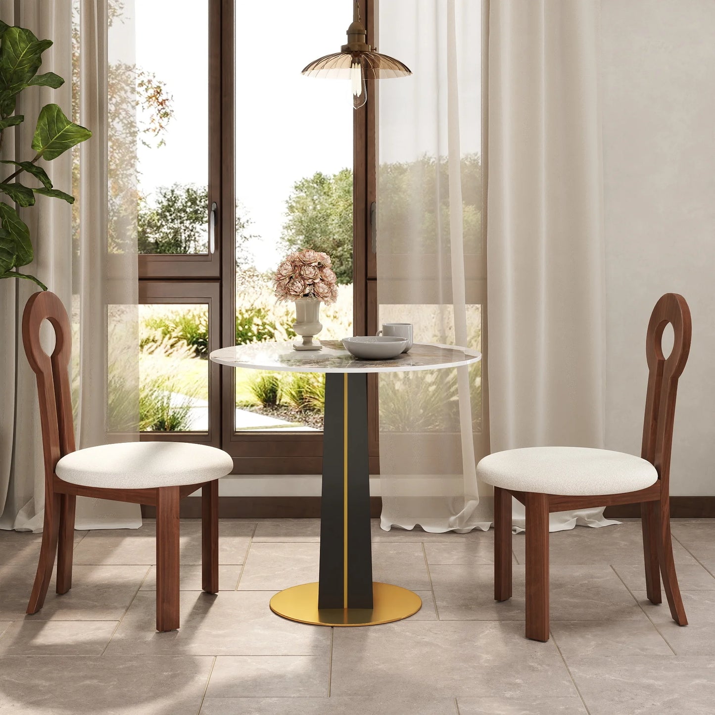 Nero Sintered Stone Bistro Table | 34" Pandora Round With Wood Base