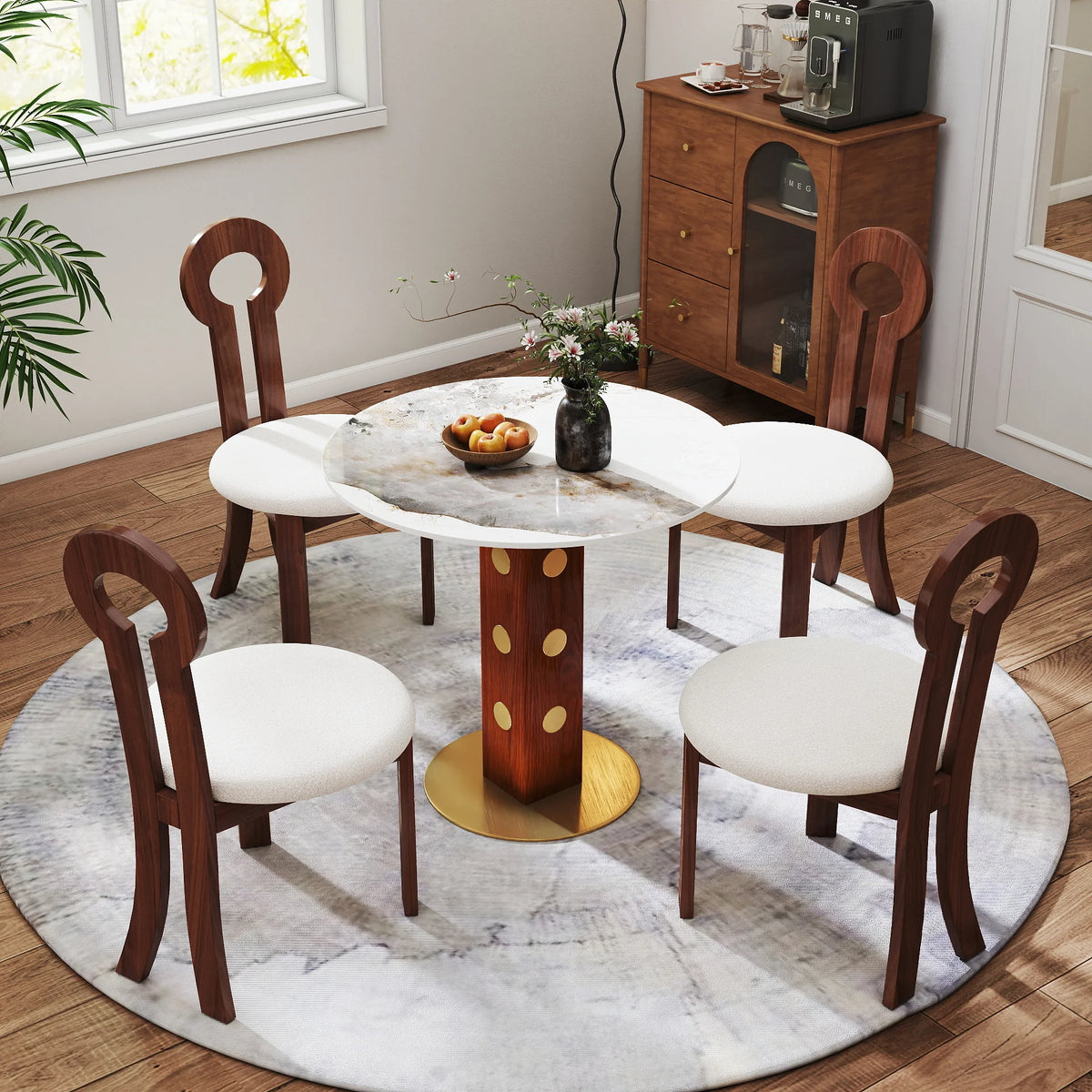Mesa de bistró Nero de piedra sinterizada | Redonda Pandora de 86 cm con base de madera