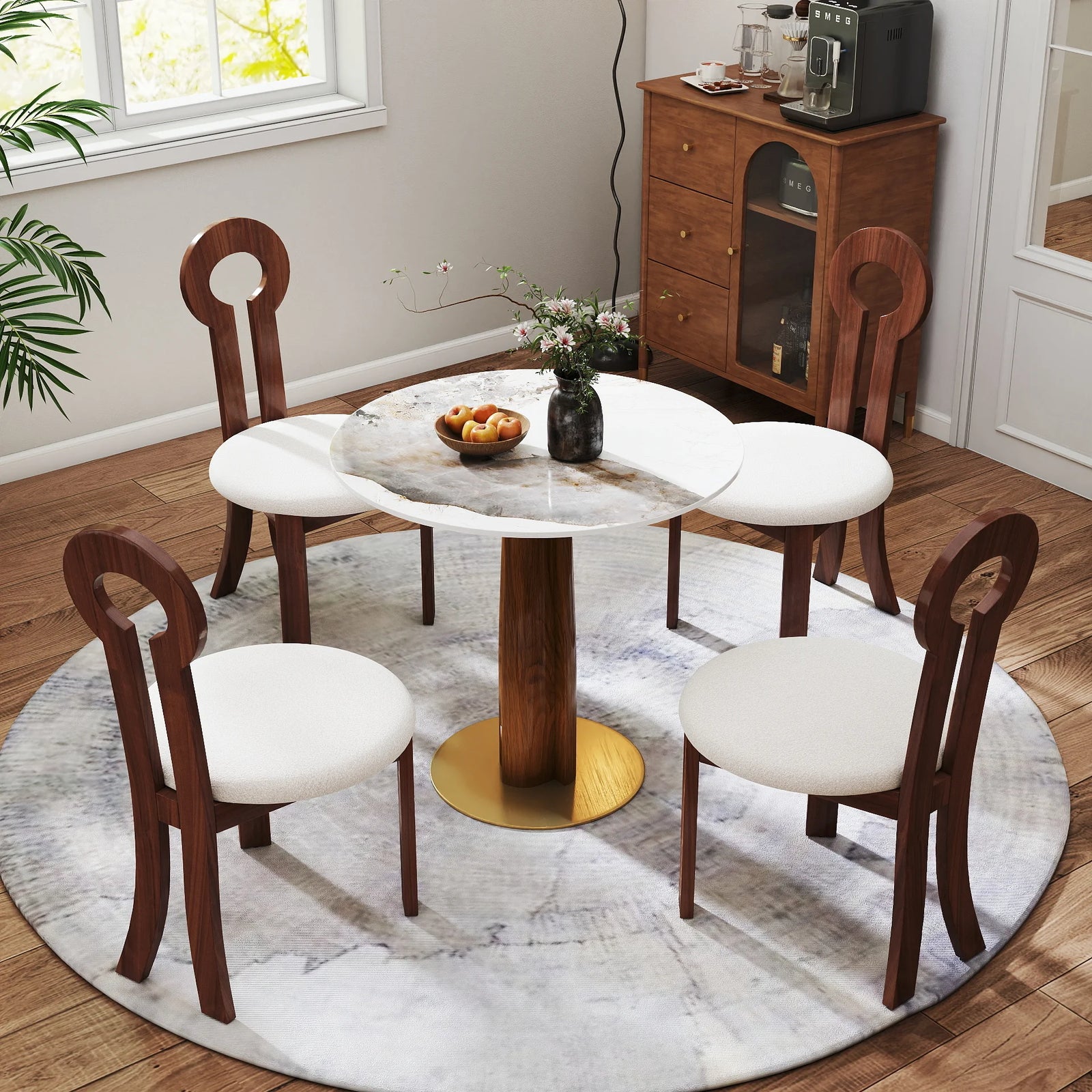 Mesa de bistró Nero de piedra sinterizada | Redonda Pandora de 86 cm con base de madera