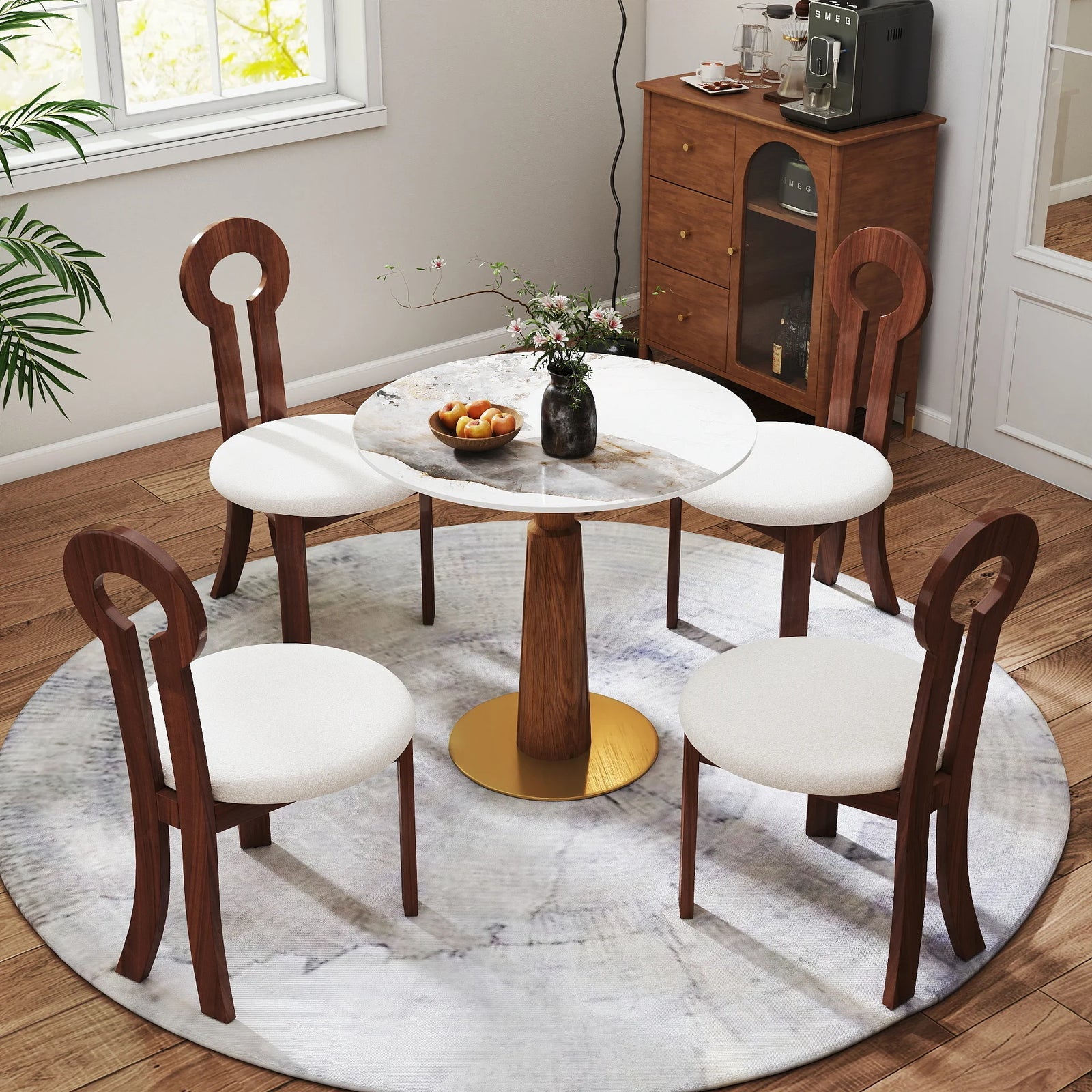 Mesa de bistró Nero de piedra sinterizada | Redonda Pandora de 86 cm con base de madera