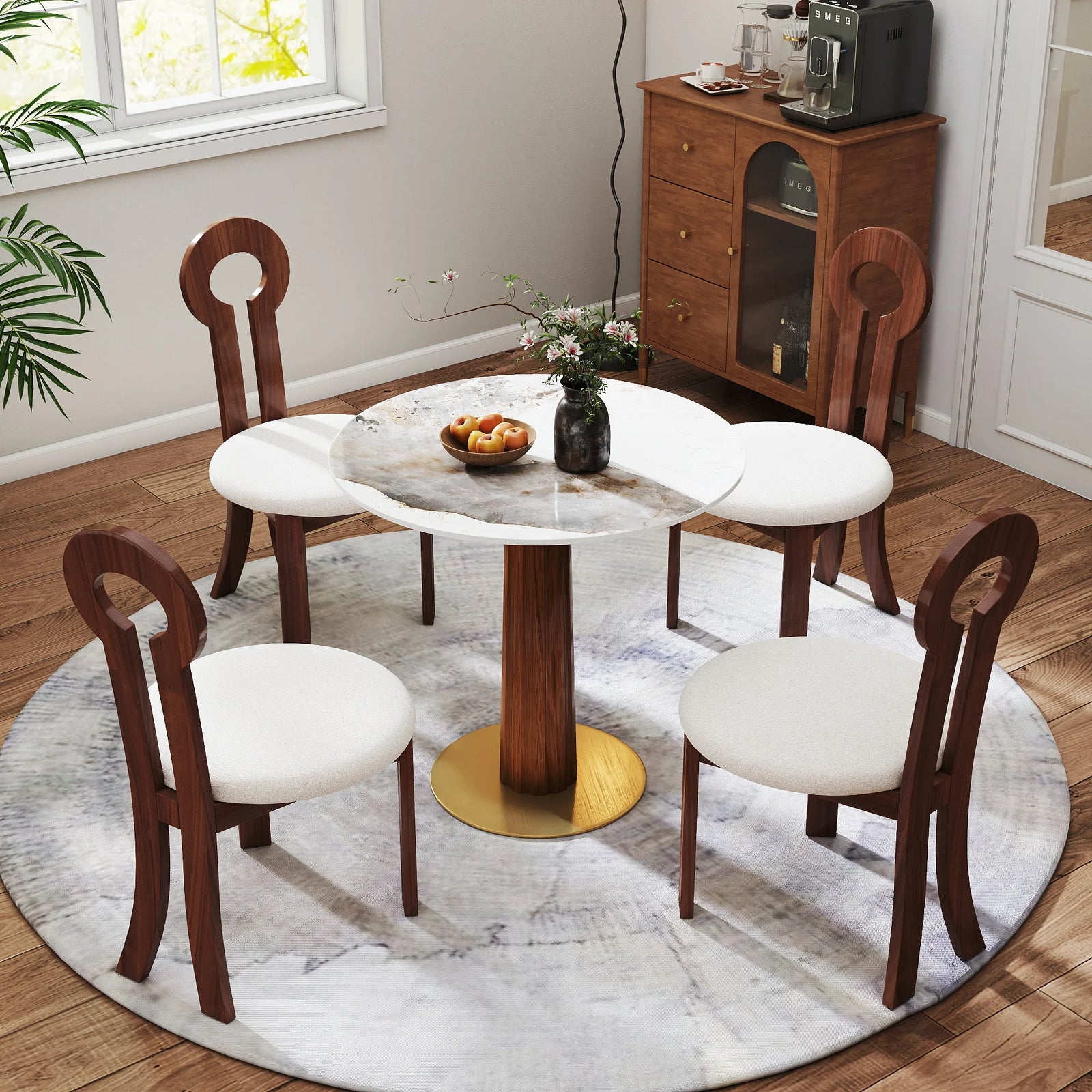 Mesa de bistró Nero de piedra sinterizada | Redonda Pandora de 86 cm con base de madera