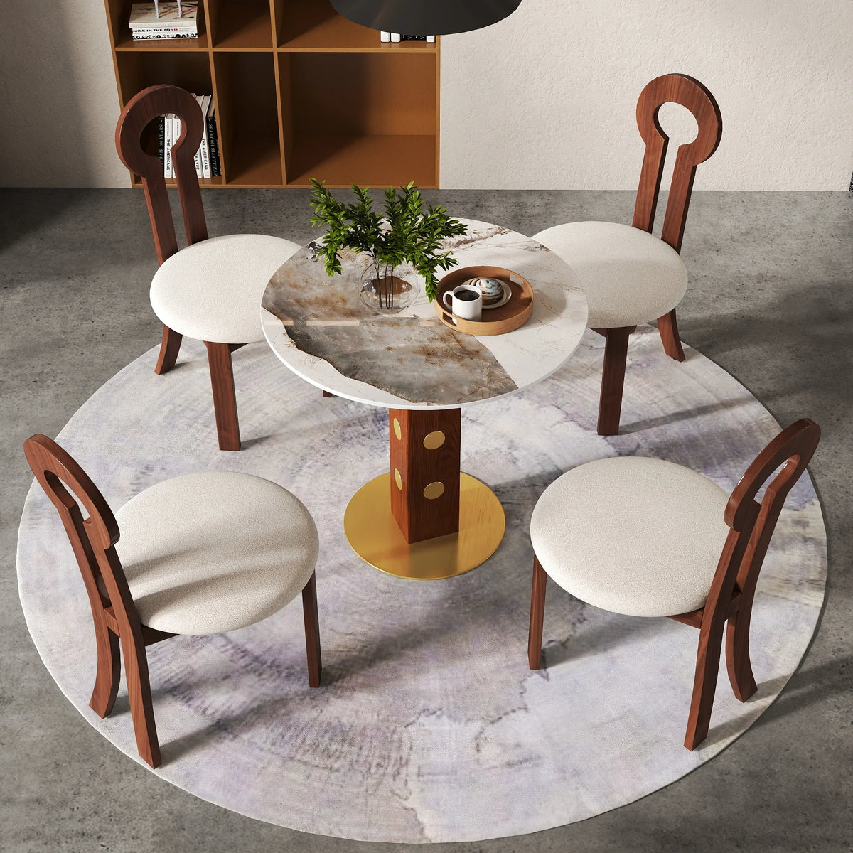 Mesa de bistró Nero de piedra sinterizada | Redonda Pandora de 86 cm con base de madera