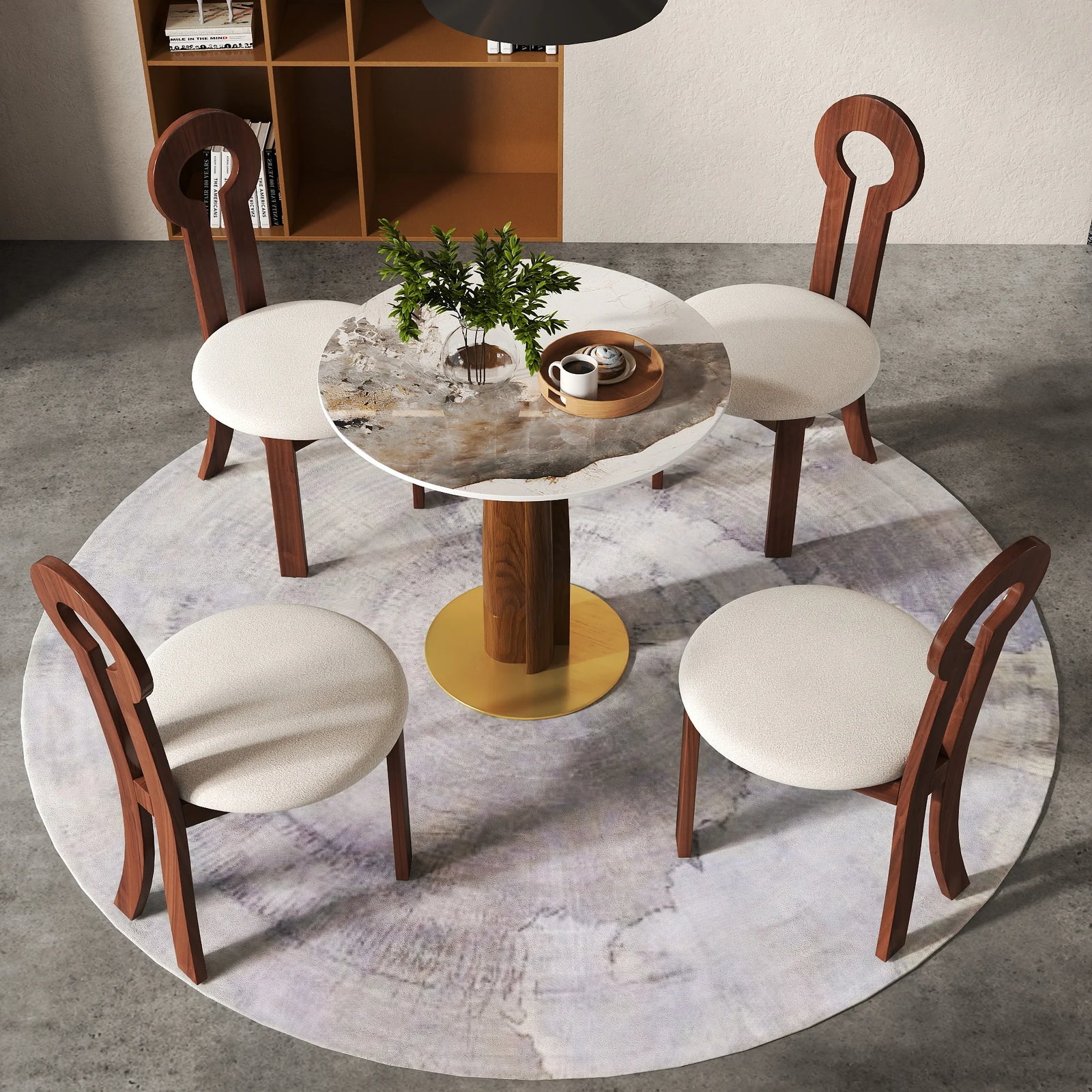 Mesa de bistró Nero de piedra sinterizada | Redonda Pandora de 86 cm con base de madera