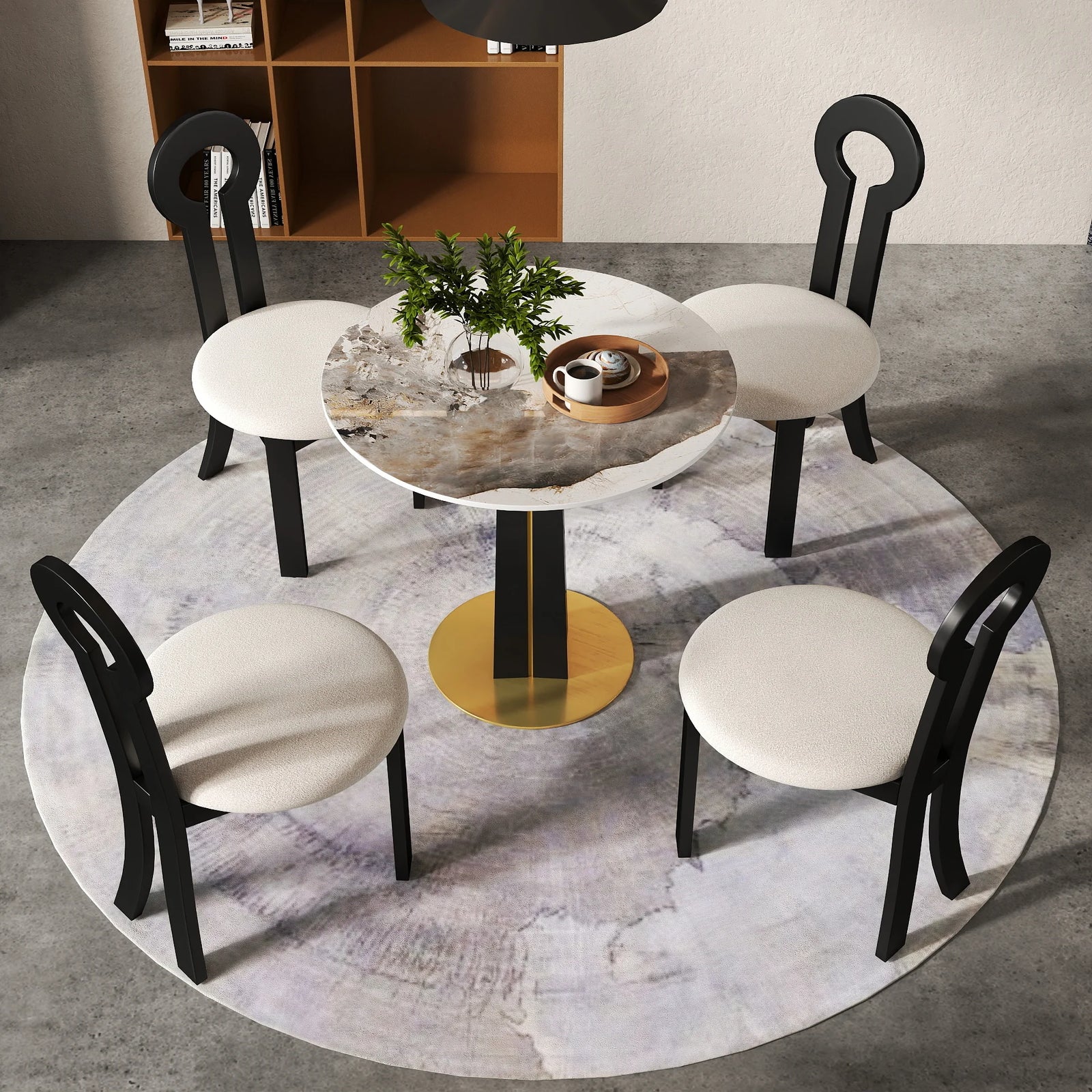 Mesa de bistró Nero de piedra sinterizada | Redonda Pandora de 86 cm con base de madera
