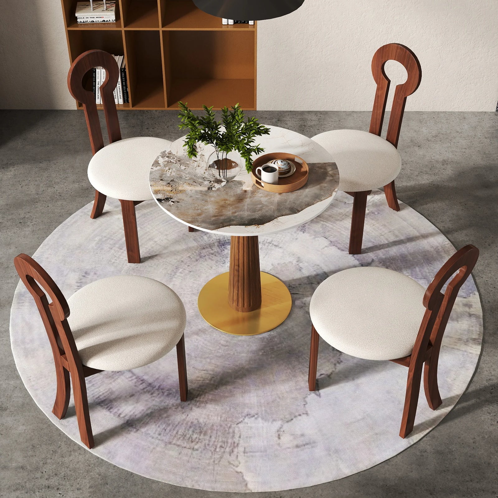 Mesa de bistró Nero de piedra sinterizada | Redonda Pandora de 86 cm con base de madera