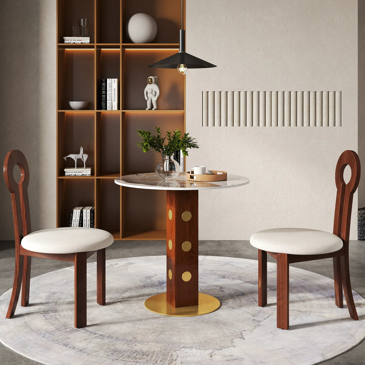 Mesa de bistró Nero de piedra sinterizada | Redonda Pandora de 86 cm con base de madera