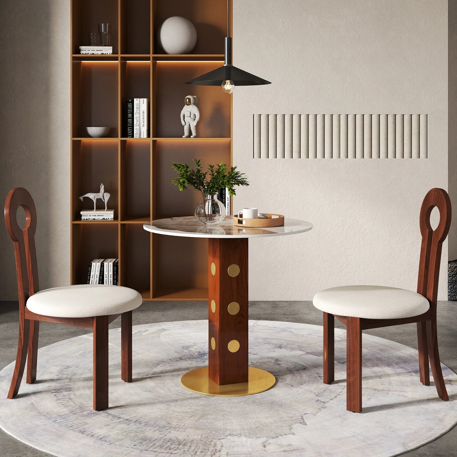 Mesa de bistró Nero de piedra sinterizada | Redonda Pandora de 86 cm con base de madera