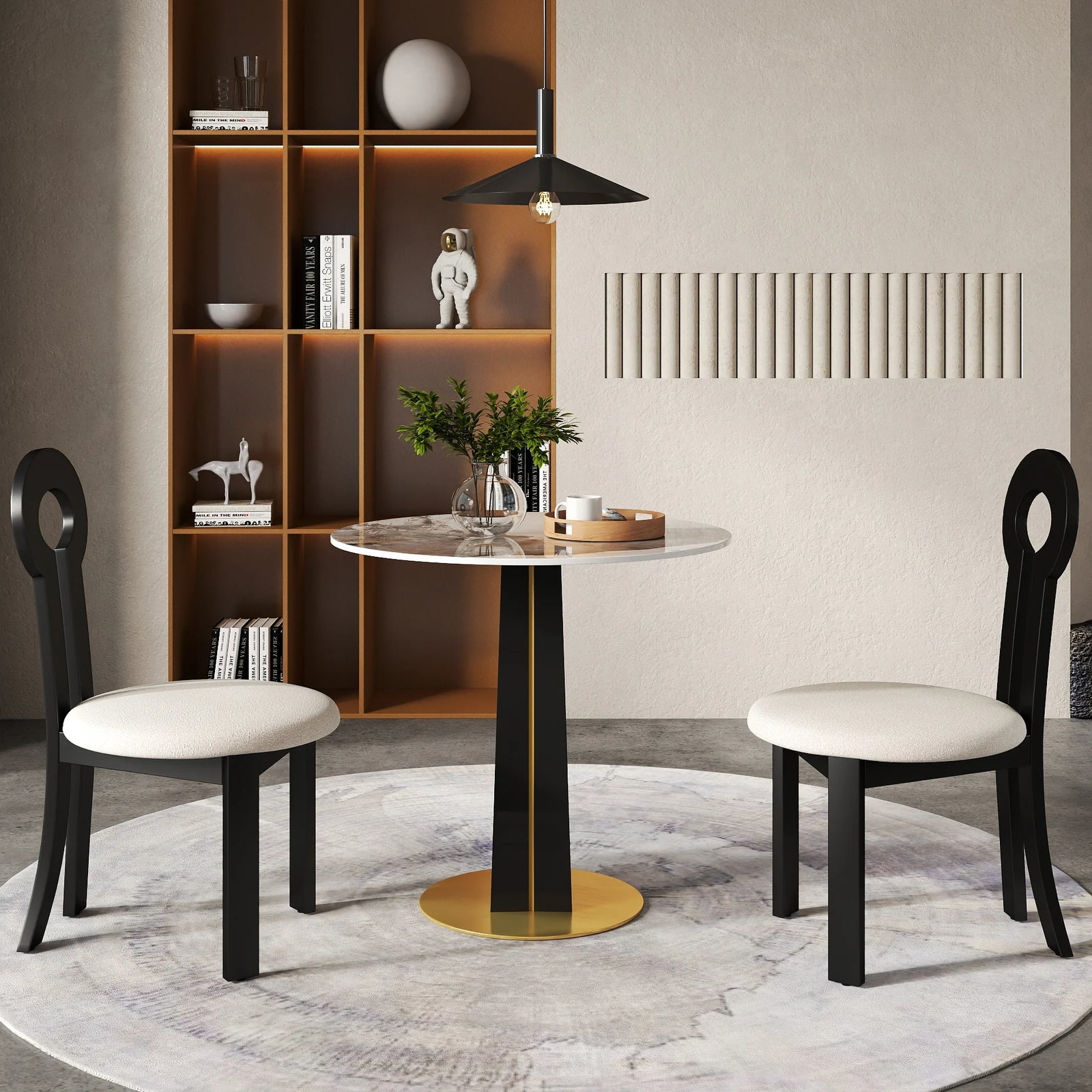 Mesa de bistró Nero de piedra sinterizada | Redonda Pandora de 86 cm con base de madera